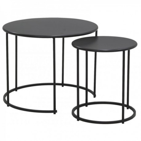 Round nesting coffee tables in black tinted metal