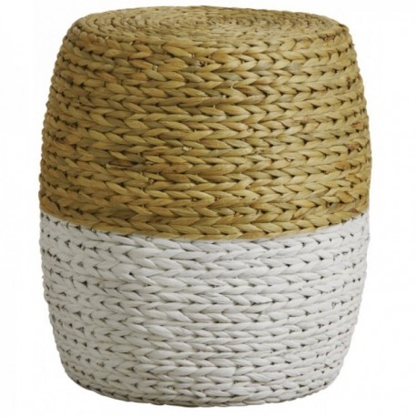 Round pouf in natural and white hyacinth