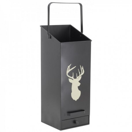 Black metal pellet bucket with 1 drawer Deer
