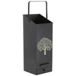Black Metal Pellet Bucket Tree Pattern with Sieve Drawer: Storage Granules & Accessory Pavement Stove Chic