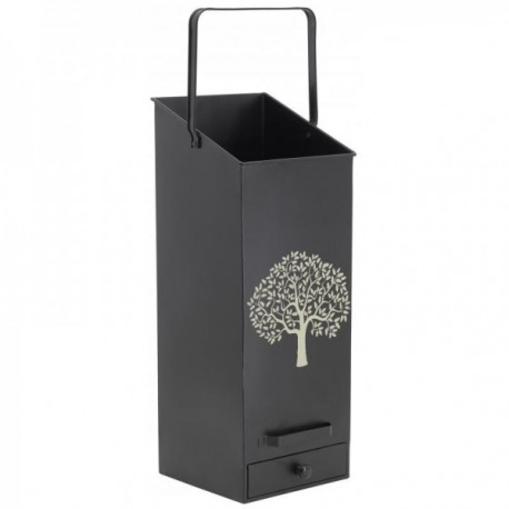 Black Metal Pellet Bucket Tree Pattern with Sieve Drawer: Storage Granules & Accessory Pavement Stove Chic