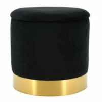 Chest pouf in black velvet and gold metal