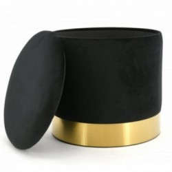 Chest pouf in black velvet and gold metal