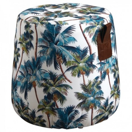 Round cover in printed fabric "jungle" nature palm leaves, Ottoman footrest slippery, office room lounge