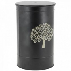 Coffre à Pellets Métal Noir Motif Arbre avec Couvercle : Rangement Granulés Design Rangement Poêle à Bois