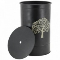 Pelletbox aus schwarzem Metall mit Baumabdeckung
