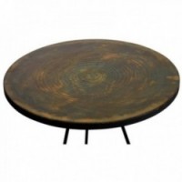 Round coffee table end of old golden metal sofa