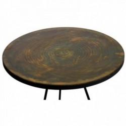 Round coffee table end table in aged gold metal