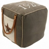 Etoile square cotton and leather pouf