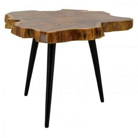 Side coffee table in natural teak with metal legs