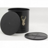 Granules de armazenamento Metal preto com rodas e peneira Cerf padrão: pellets de caixa de armazenamento de madeira de armazenam