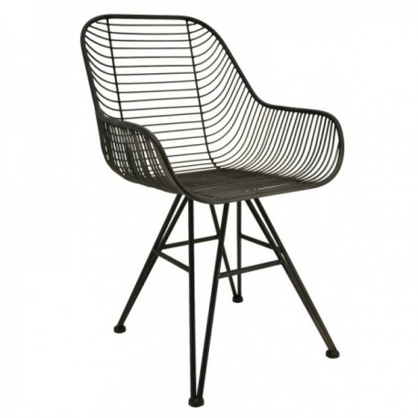 Design armchair in aged metal with hairpin legs