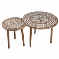 Nesting round coffee tables in carved mango wood