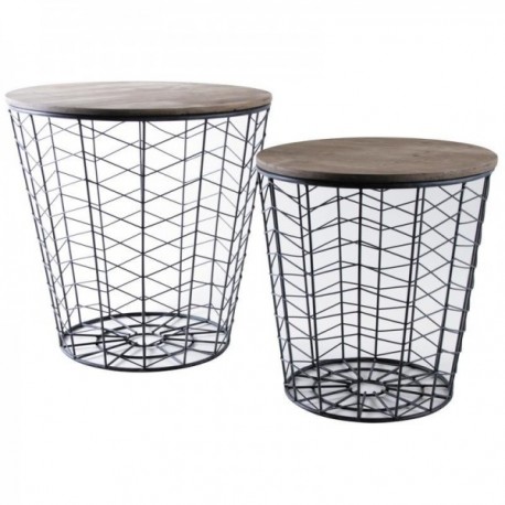 Round coffee tables in wood and metal - Set of 2