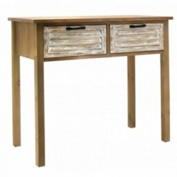 Mesa de console de madeira envelhecida Cerusado 2 gavetas estilo charme e annan - Elegante móveis de entrada e armazenamento móv
