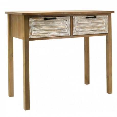 Console table in aged and ceruse wood 2 drawers