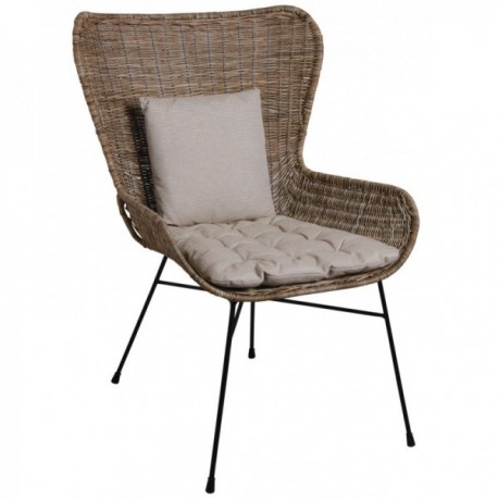 Rattan armchair and metal leg with cushion