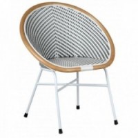 Round armchair in white and gray synthetic rattan