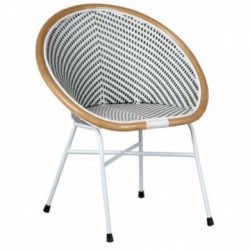 Runder Sessel aus weißem und grauem Kunstrattan