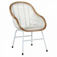 White and natural openwork synthetic rattan armchair