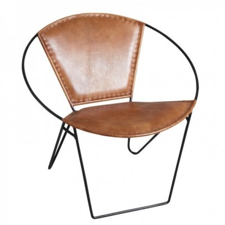 Round armchair in goatskin and metal
