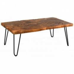 Table basse rectangulaire en bois de teck pieds en métal Puzzle