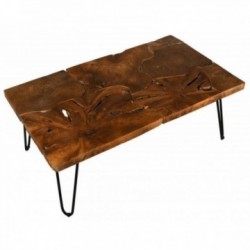 Table basse rectangulaire en bois de teck pieds en métal Puzzle