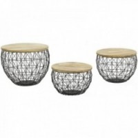 Zestaw 3 metalowych stołów w metalowych tacach