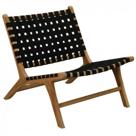 Design low armchair in teak and nylon