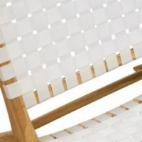 Design low armchair in teak and white nylon