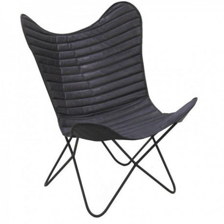 Butterfly armchair in black leather