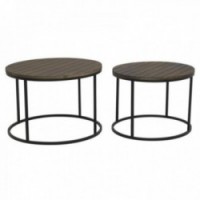 Round nesting coffee tables in metal and wood