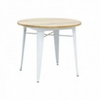 Okrągły stół przemysłowy w białym metalu i naoliwione drewno Elm