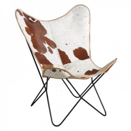 Armchair in white and brown cowhide
