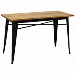 Table industrielle en métal noir et bois d'orme huilé