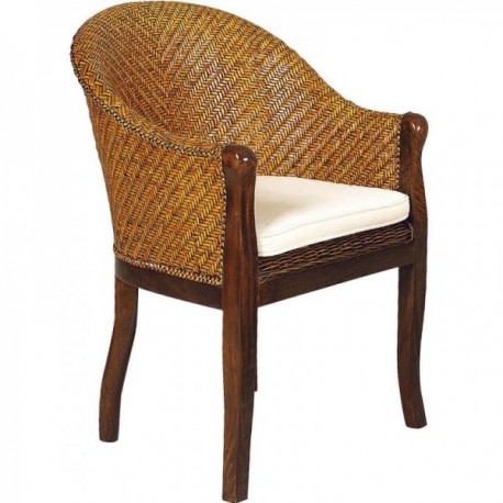 Armchair in stained rattan and mango wood with cushion