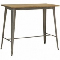 High table in brushed steel and oiled elm wood