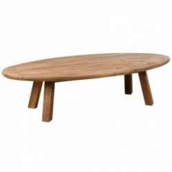 Mesa de centro oval em madeira de pinho reciclada