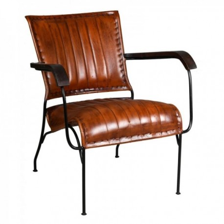Armchair in buffalo leather, metal and varnished wood