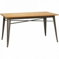 Industrial metal table with oiled elm wood top