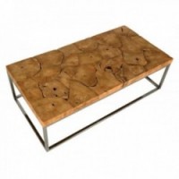 Table basse rectangulaire Puzzle en bois de teck naturel pieds en inox