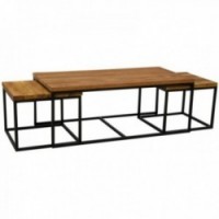 Modular rectangular coffee table in metal and recycled wood