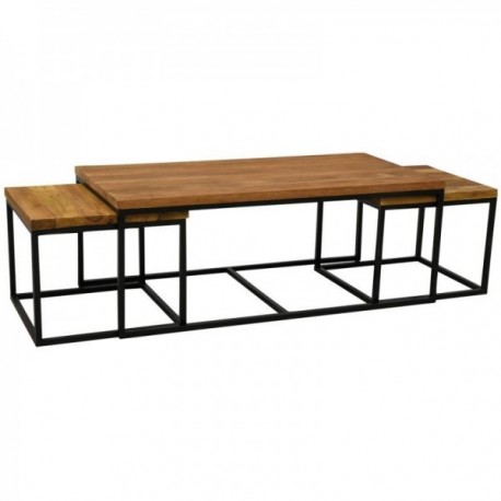 Modular rectangular coffee table in metal and recycled wood