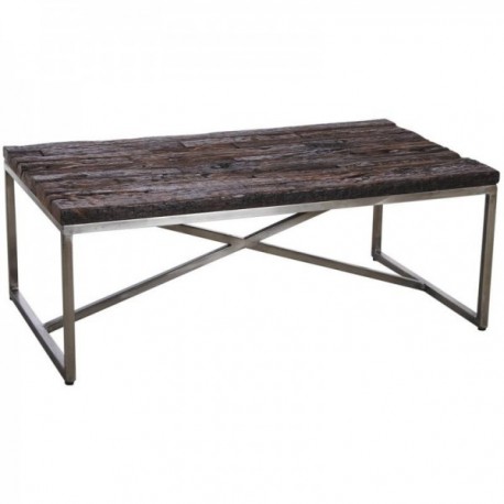 Tavolino in acciaio ramato e legno massello