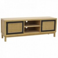 Mueble TV con 2 puertas y balda en madera y mimbre