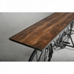 Table console vélo en métal et bois