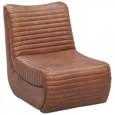 Aniline Full Flower Brown Buffalo Leather Bottom Armchair with Craft Stitching | Vintage design sitting