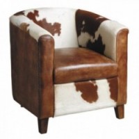 Club armchair in leather and cowhide