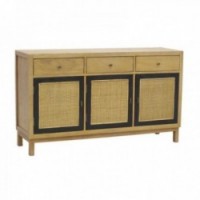 Buffet 3 doors 3 drawers in wood and cane