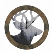 Reloj de pared de madera redonda con cabeza de ciervo Ø 38 cm